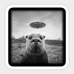 Funny Otter Selfie with UFOs Sticker